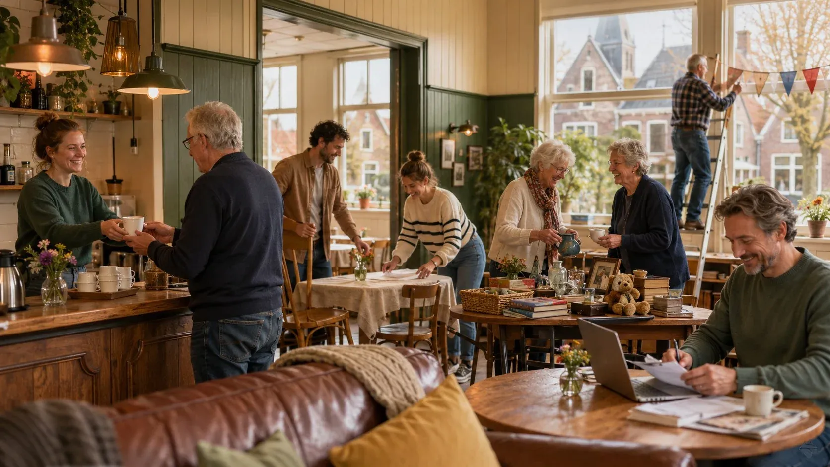 Vrijwilligers samen aan het werk in een dorpshuis