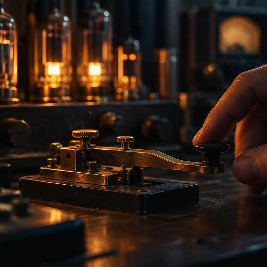 Een seinsleutel voor morse naast oude radiobuizen, uit Het Laatste Signaal