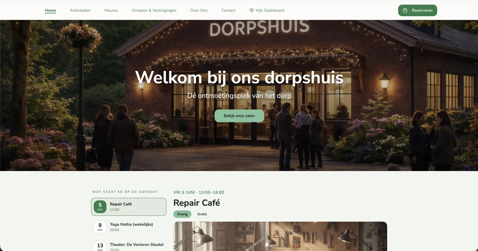 Home op de website